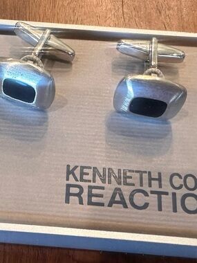 Kenneth Cole Reaction Silver Cufflinks with Black Inset